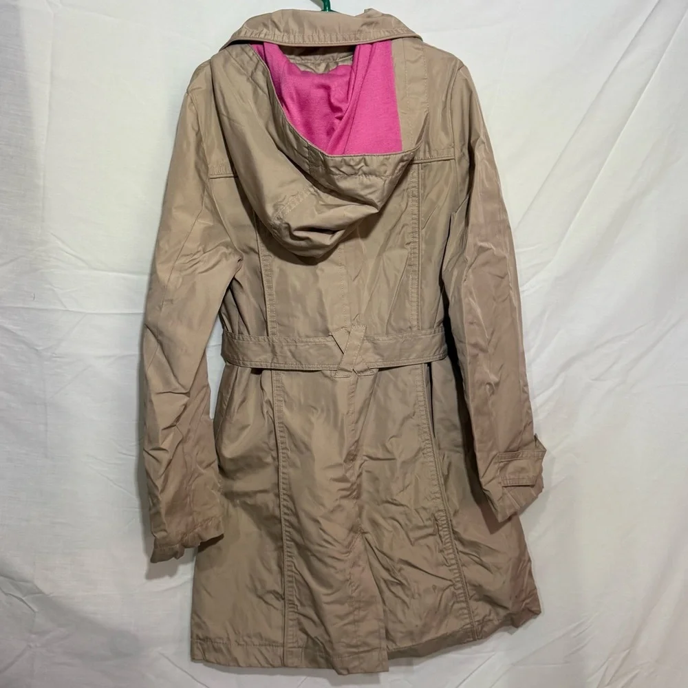 Girls Beige Trench Coat with Belted Waist Button Closure Removable Hood Size 7/8